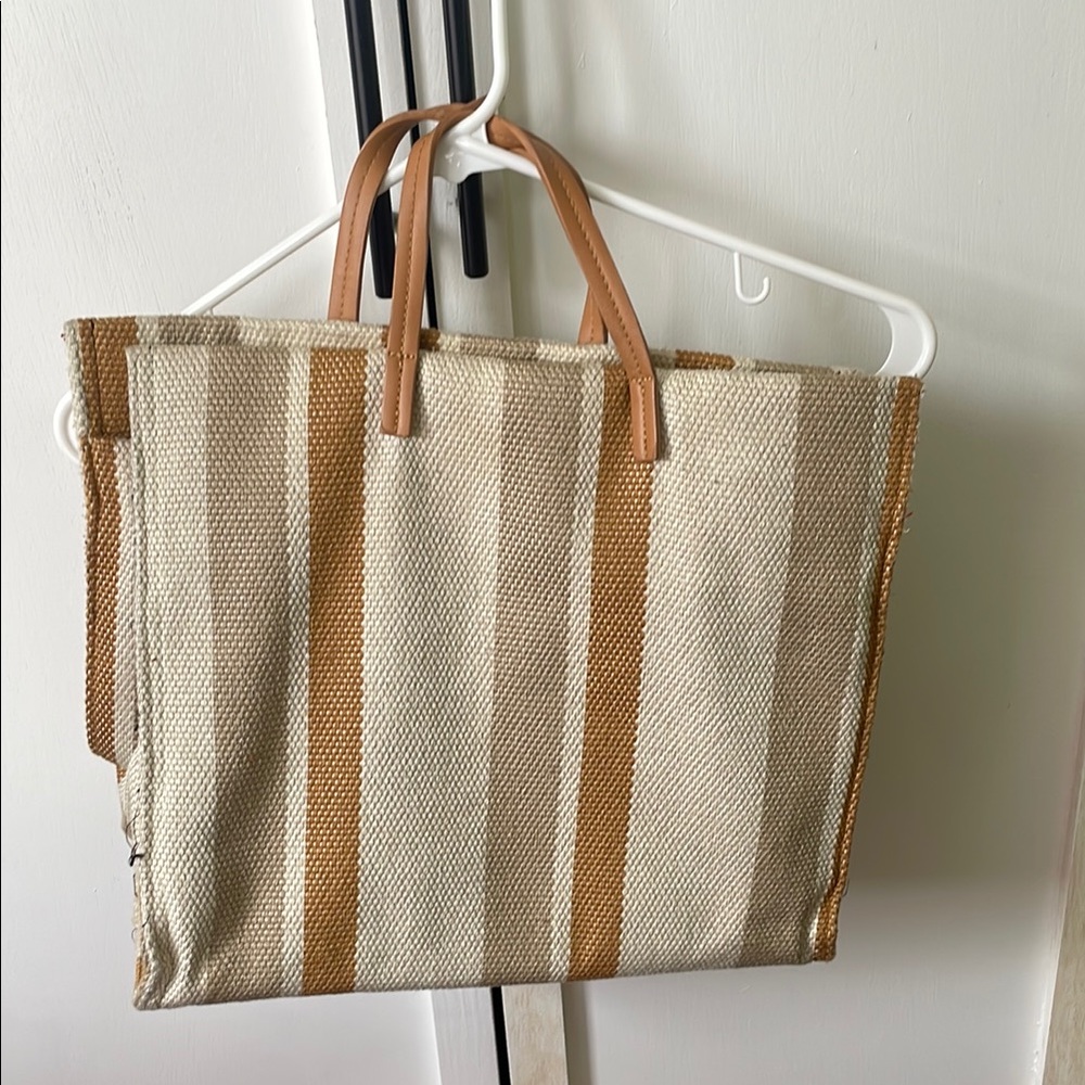 Striped Tan and Cream Tote Bag